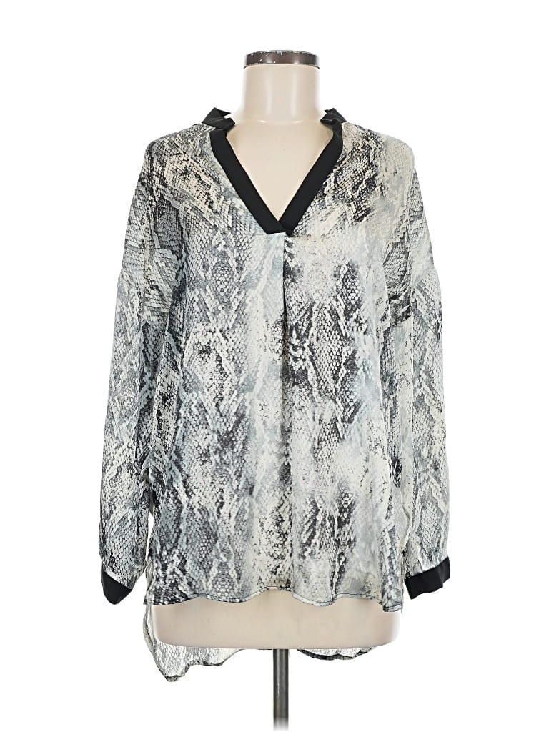 Pre-owned Zara Basic Long Sleeve Blouse In Silver