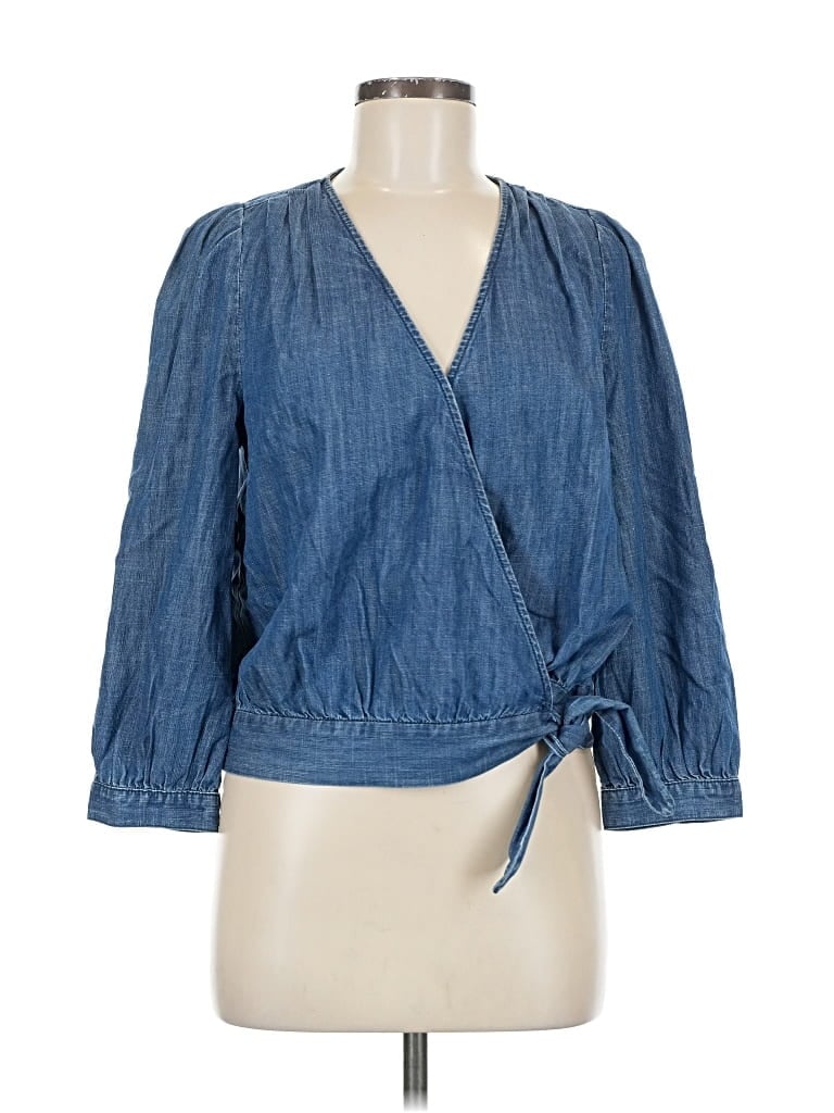 Pre-owned Madewell Long Sleeve Blouse In Blue