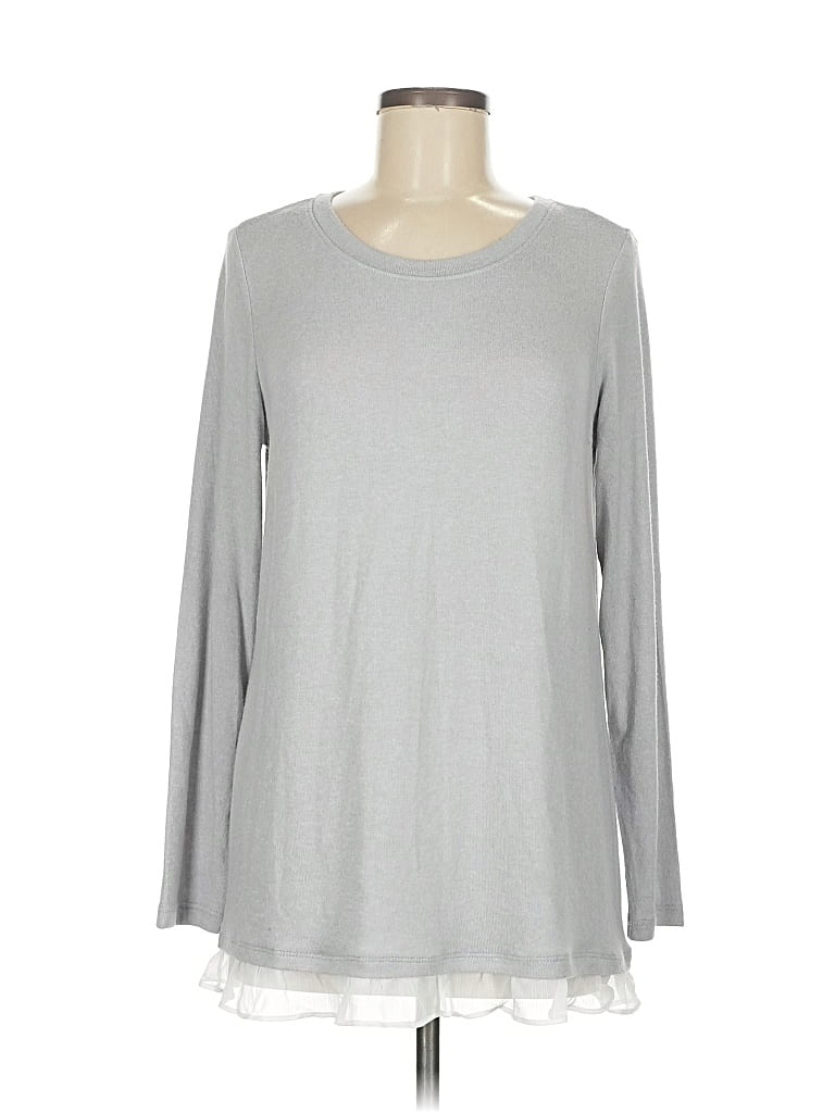 Pre-owned Lc Lauren Conrad Long Sleeve Top Gray Crew Neck Tops