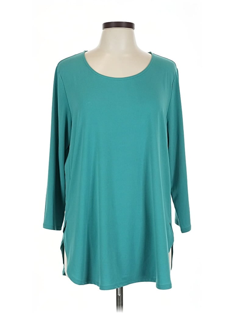 Pre-owned Susan Graver 3/4 Sleeve Top Teal Boatneck Tops In Blue