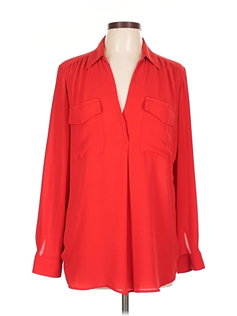 Pre-owned Ann Taylor Long Sleeve Blouse In Red