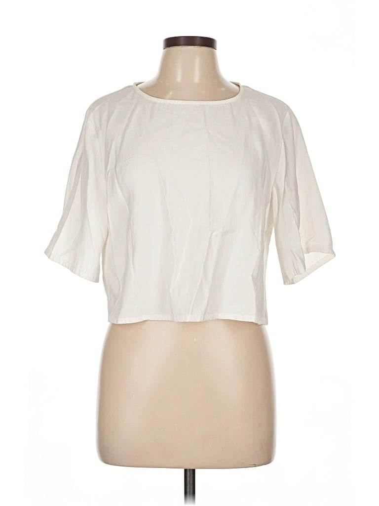 Pre-owned Mng Short Sleeve Blouse In White