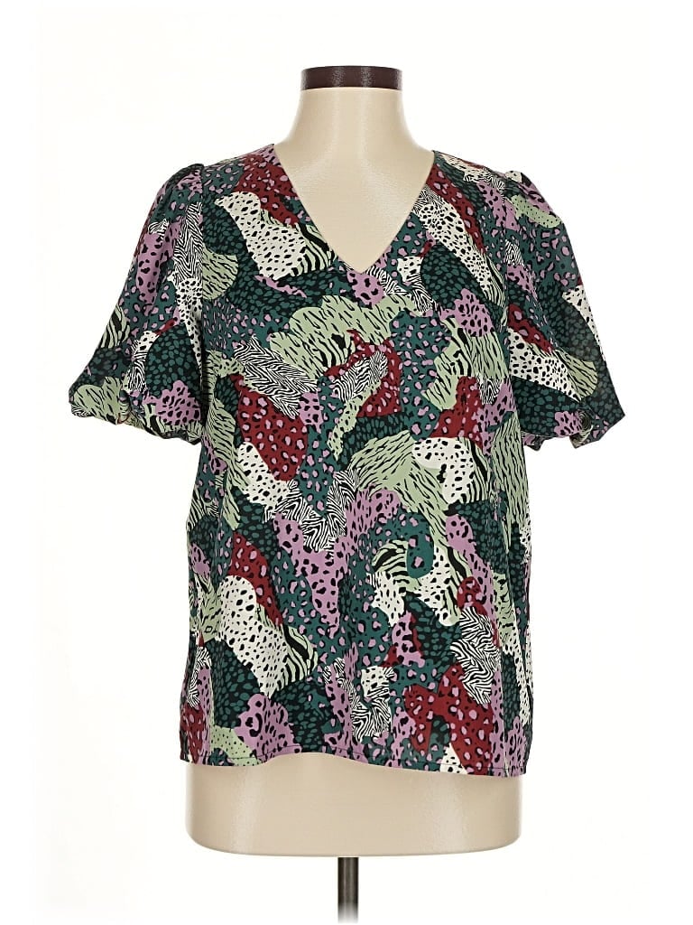 Pre-owned Jade Short Sleeve Blouse In Green