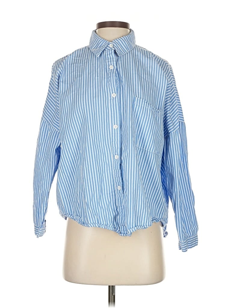 Pre-owned Princess Polly Long Sleeve Blouse In Blue