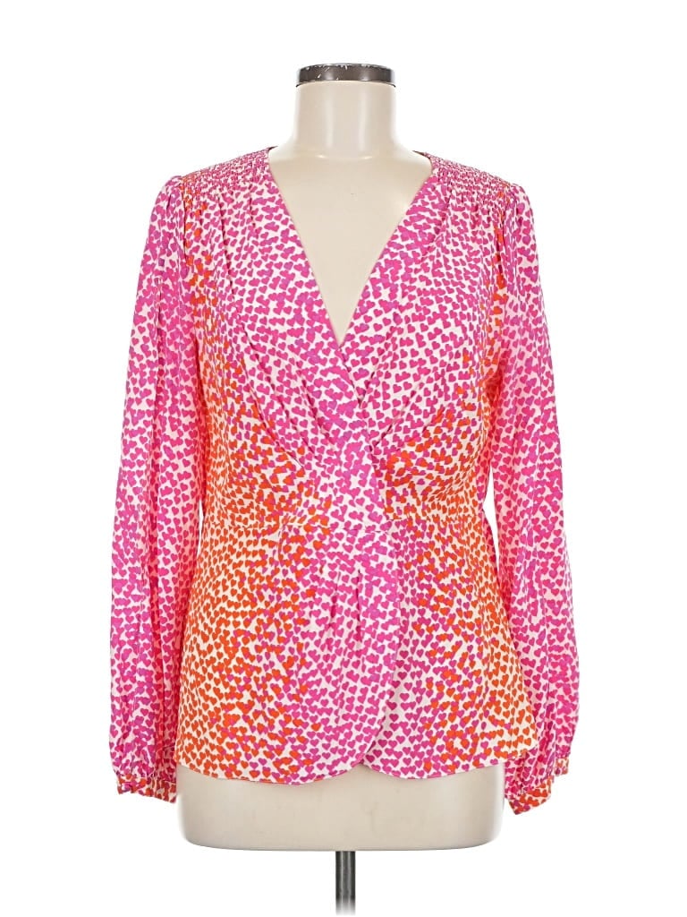 Pre-owned Bcbgmaxazria Long Sleeve Silk Top Pink Plunge Neckline Tops