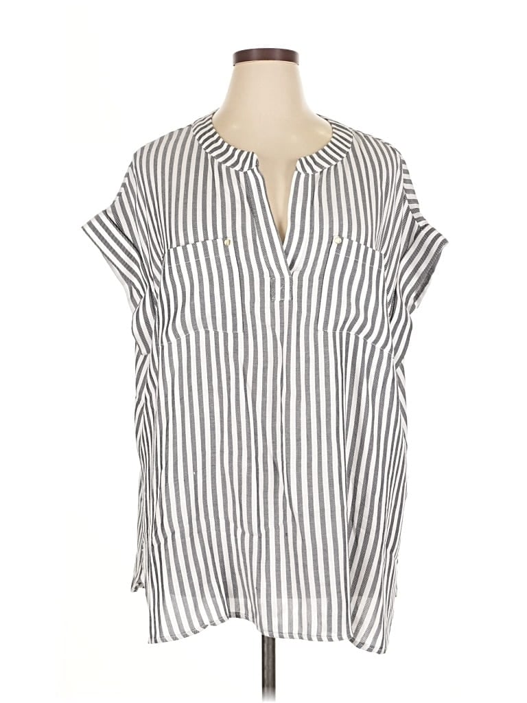 Pre-owned Jones New York Signature Short Sleeve Blouse In Silver