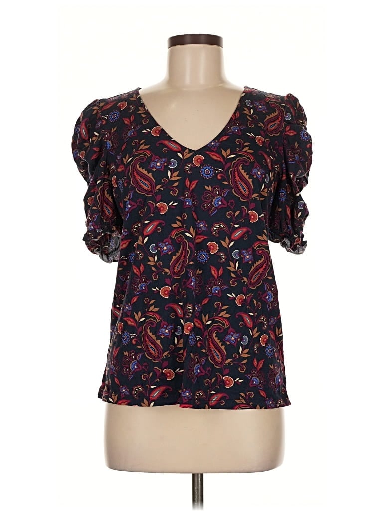 Pre-owned Ann Taylor Loft Short Sleeve Blouse In Black