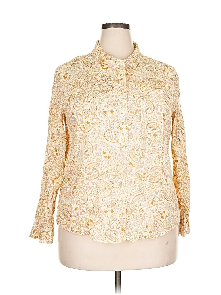Pre-owned A.n.a. A New Approach Long Sleeve Blouse In Gold
