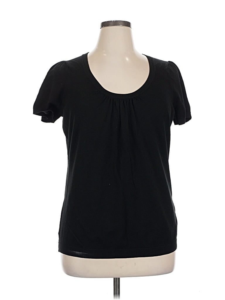 Pre-owned August Silk Short Sleeve Top Black Scoop Neck Tops