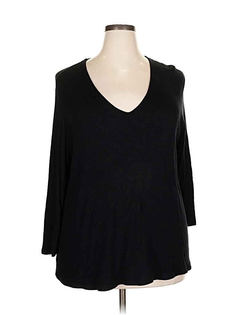 Pre-owned Inc International Concepts 3/4 Sleeve Top Black V Neck Tops