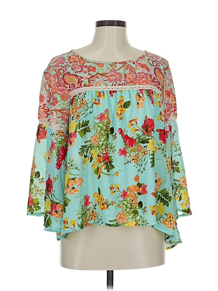 Pre-owned Fig And Flower 3/4 Sleeve Blouse In Blue
