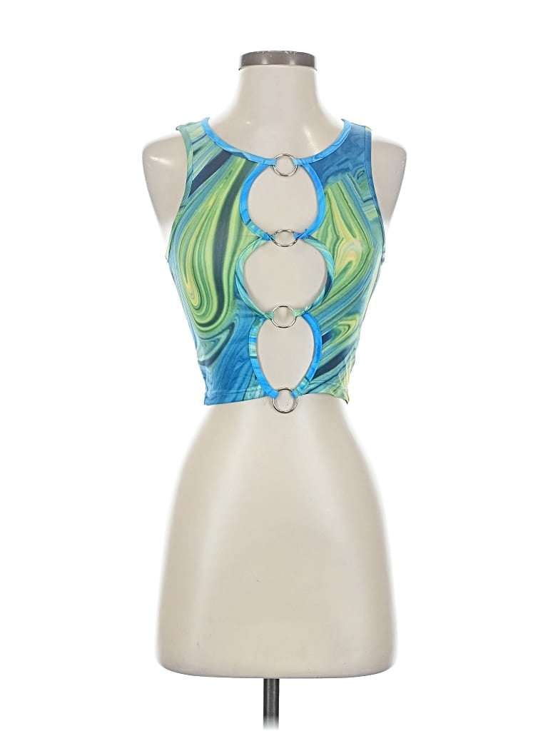 Pre-owned Unbranded Sleeveless Top Blue Halter Neckline Tops