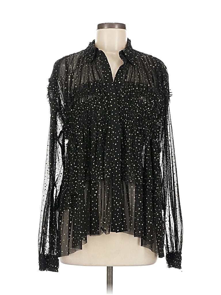 Pre-owned Inc International Concepts Long Sleeve Blouse In Black