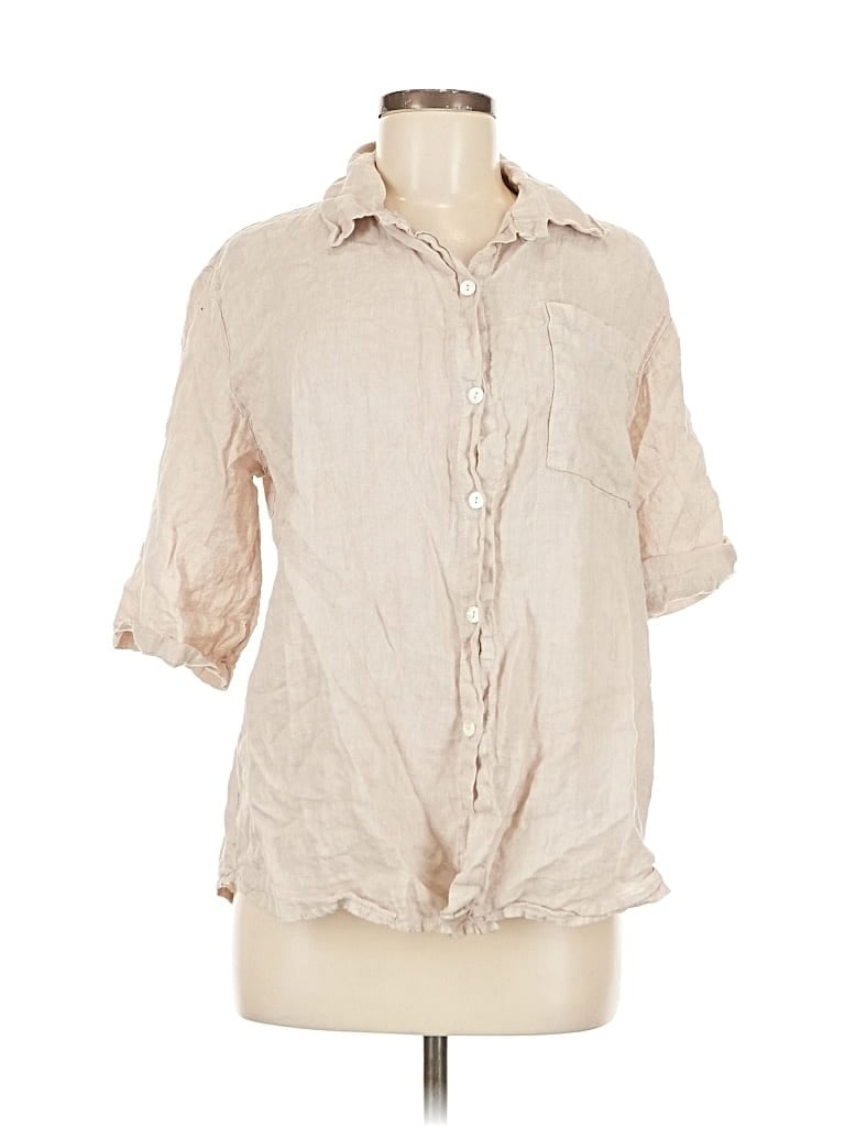 Pre-owned Puro Lino 3/4 Sleeve Button Down Shirt In Brown