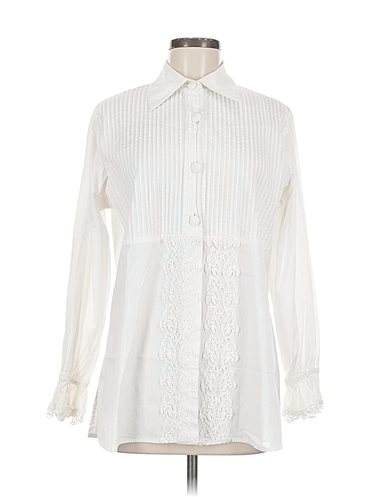 Pre-owned Soft Surroundings Long Sleeve Blouse In White