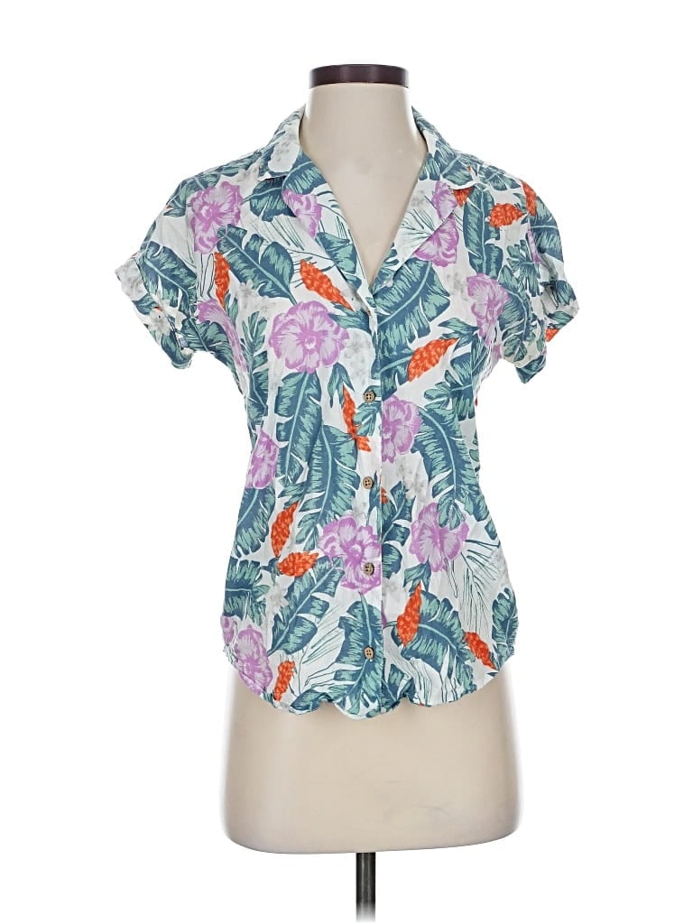 Pre-owned Marine Layer Short Sleeve Blouse In Blue