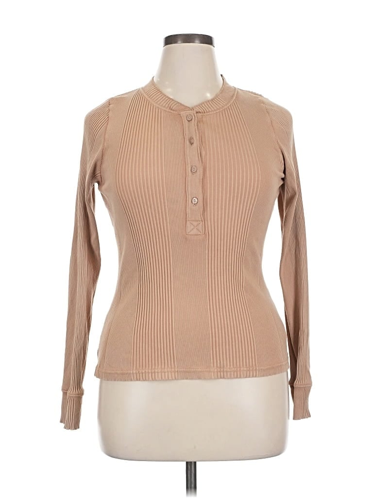 Pre-owned Aerie Long Sleeve Henley Shirt In Brown