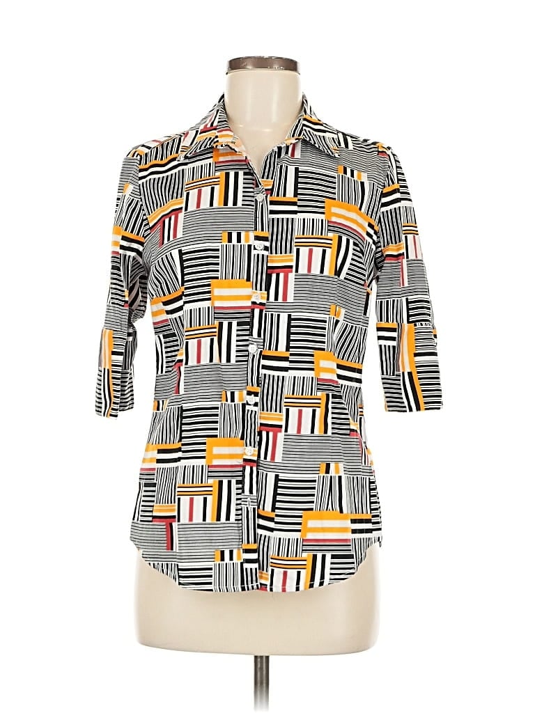 Pre-owned New York And Company 3/4 Sleeve Button Down Shirt In Gray