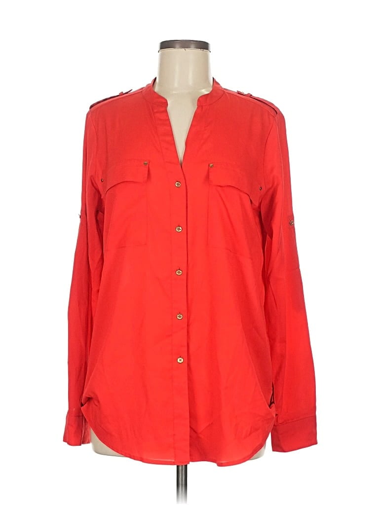Pre-owned Calvin Klein Long Sleeve Blouse In Red
