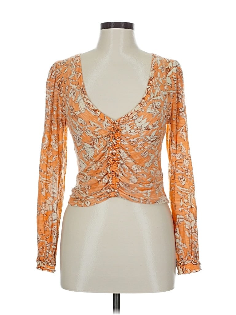 Pre-owned Free People Long Sleeve Blouse In Orange