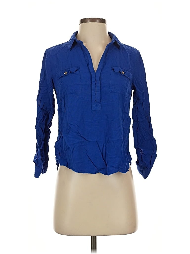 Pre-owned Guess 3/4 Sleeve Button Down Shirt In Blue