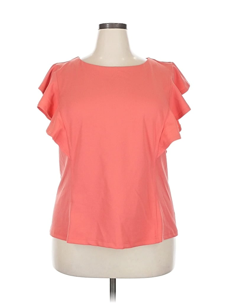 Pre-owned Melloday Short Sleeve Top Orange Ruffles Neckline Tops