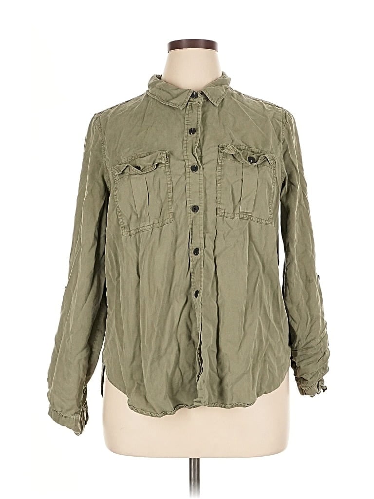 Pre-owned Knox Rose Long Sleeve Button Down Shirt In Green