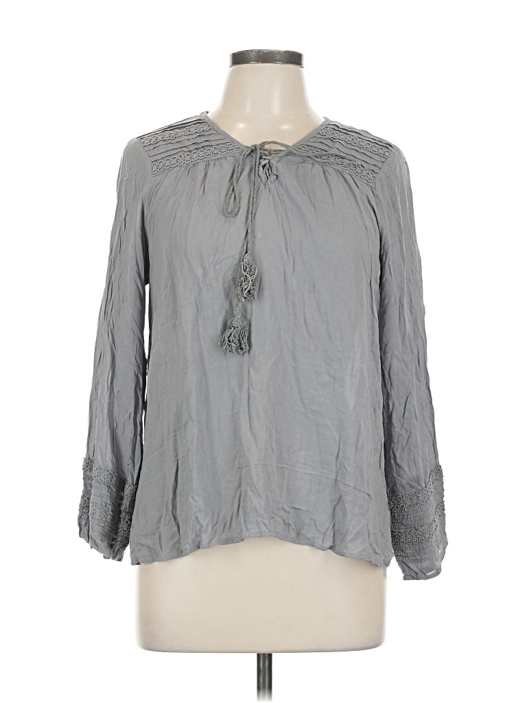 Pre-owned Forgotten Grace Long Sleeve Blouse In Gray