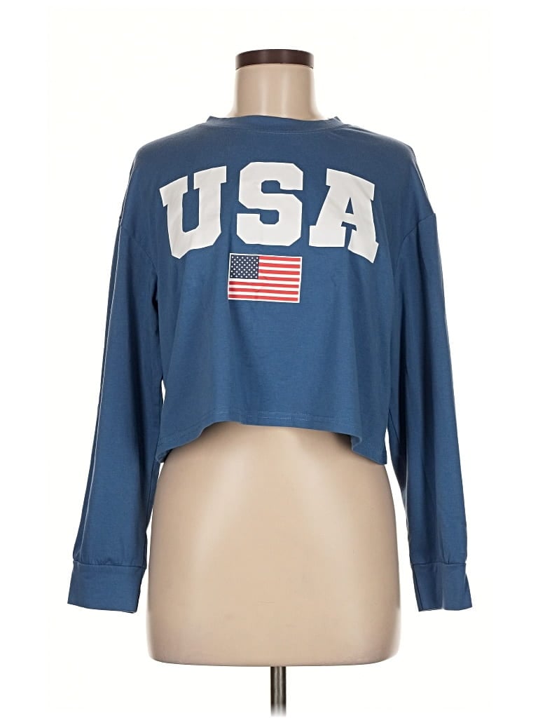 Pre-owned Unbranded 3/4 Sleeve T-shirt In Blue