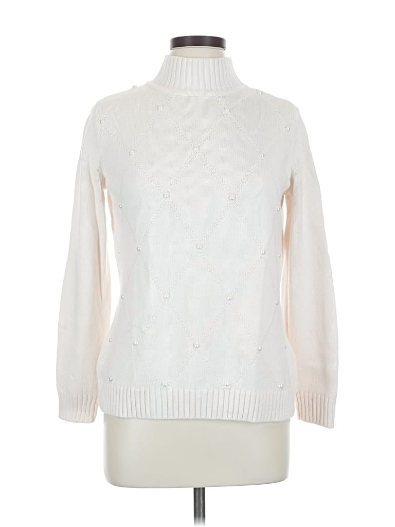 Pre-owned Liz Claiborne Turtleneck Sweater In White