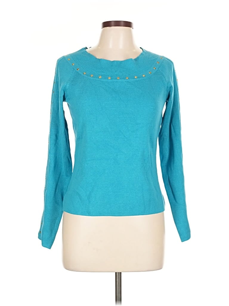 Pre-owned Spenser Jeremy Long Sleeve Top Teal Keyhole Neckline Tops In Blue