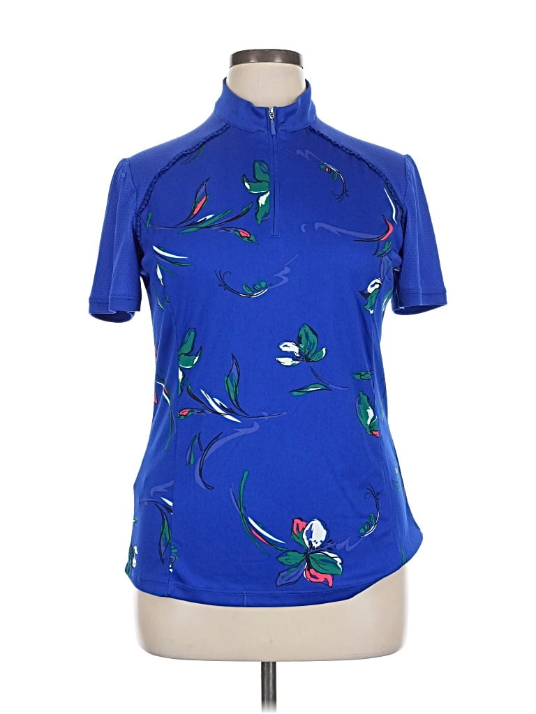 Pre-owned Pga Tour Short Sleeve Blouse In Blue