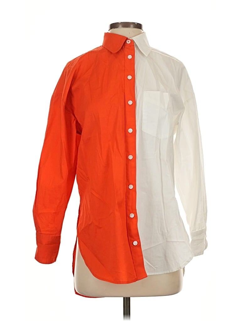 Pre-owned Maeve By Anthropologie Long Sleeve Button Down Shirt In Orange