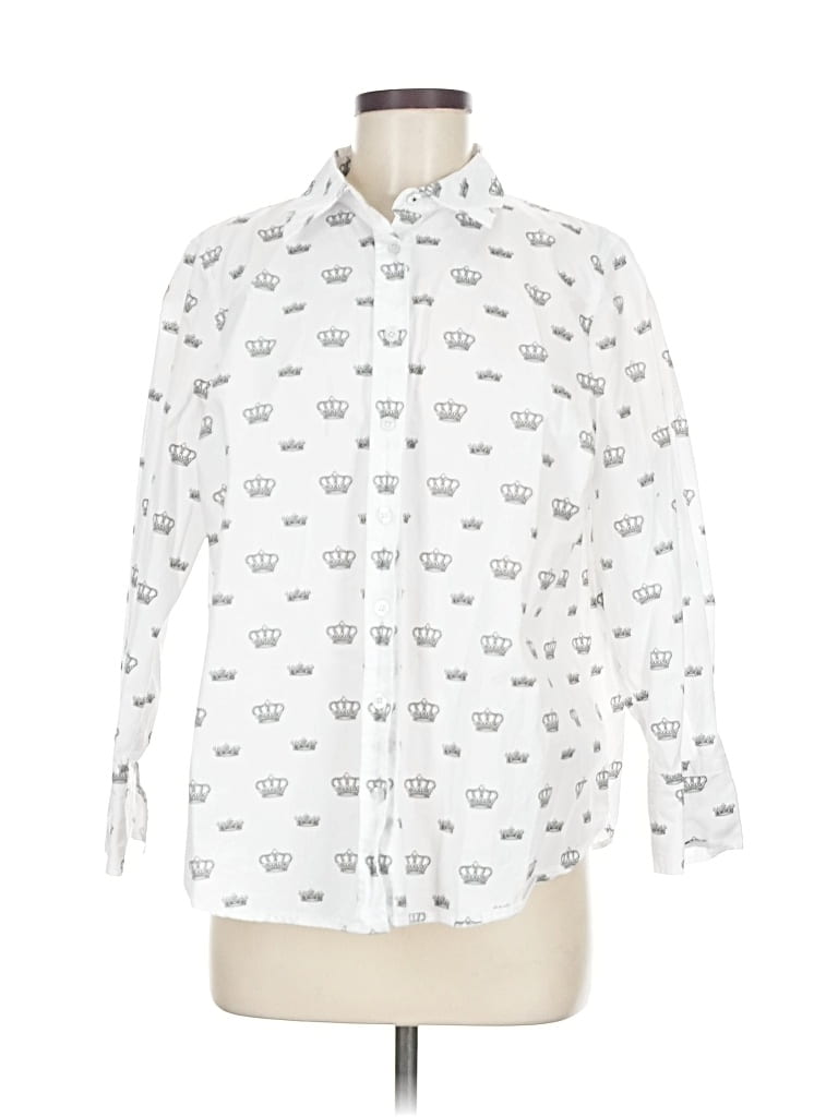 Pre-owned Talbots Long Sleeve Button Down Shirt In White