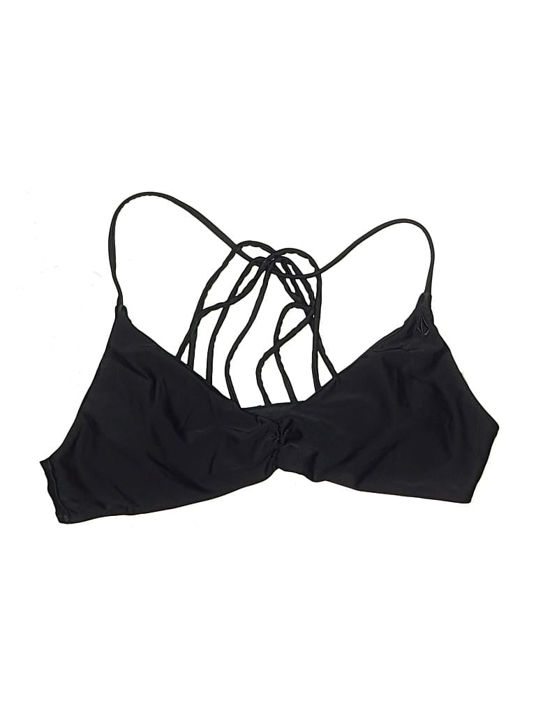 Pre-owned Volcom Swimsuit Top Black Solid Pattern Swimwear