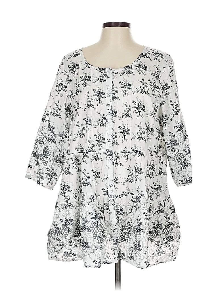 Pre-owned Ellos 3/4 Sleeve Blouse In White