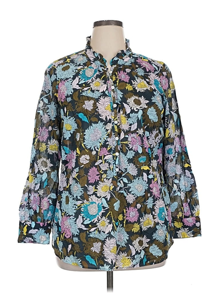 Pre-owned Talbots Outlet 3/4 Sleeve Button Down Shirt In Blue