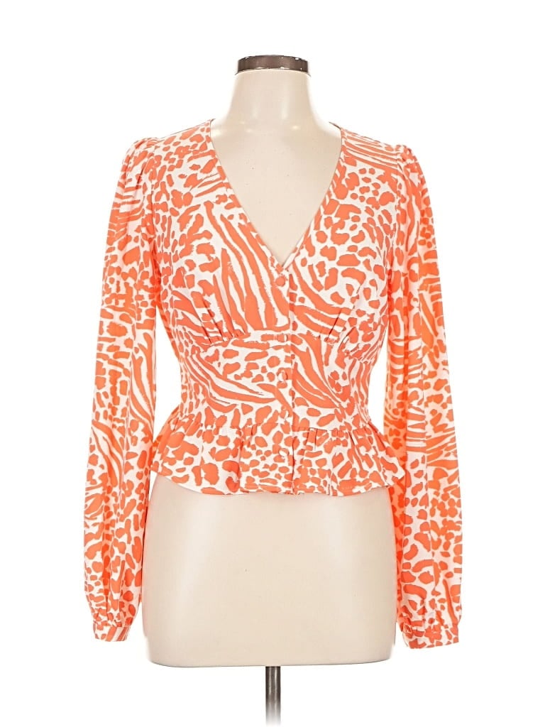 Pre-owned Just Fab Long Sleeve Blouse In Orange