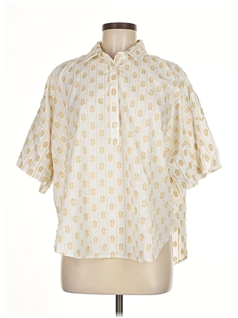 Pre-owned Ann Taylor Loft Short Sleeve Blouse In White