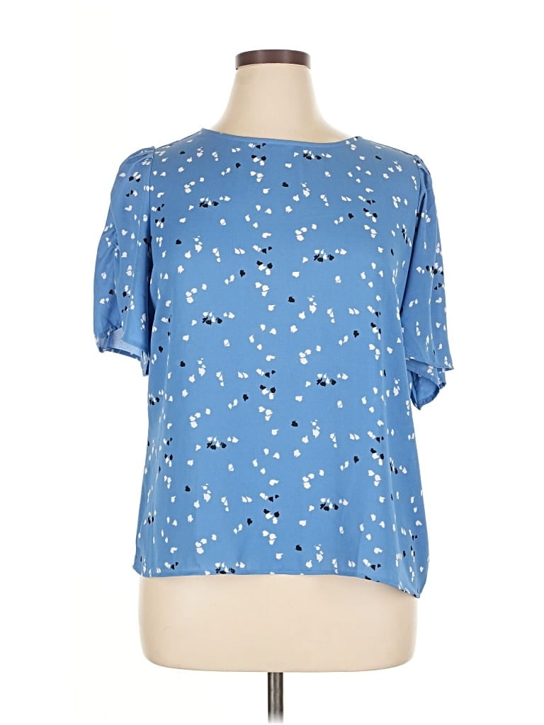 Pre-owned Ann Taylor Factory Short Sleeve Blouse In Blue