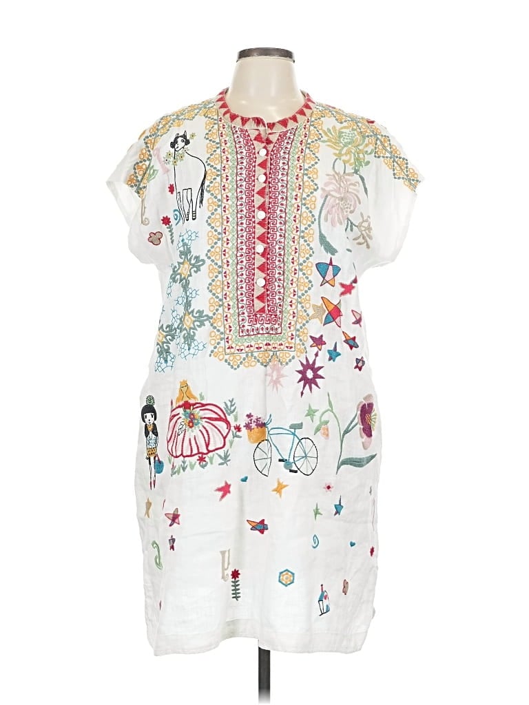 Pre-owned Johnny Was Casual Dress In White