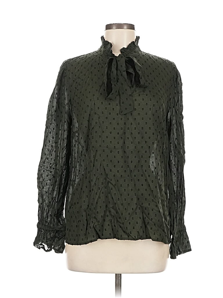 Pre-owned Garnet Hill Long Sleeve Blouse In Green