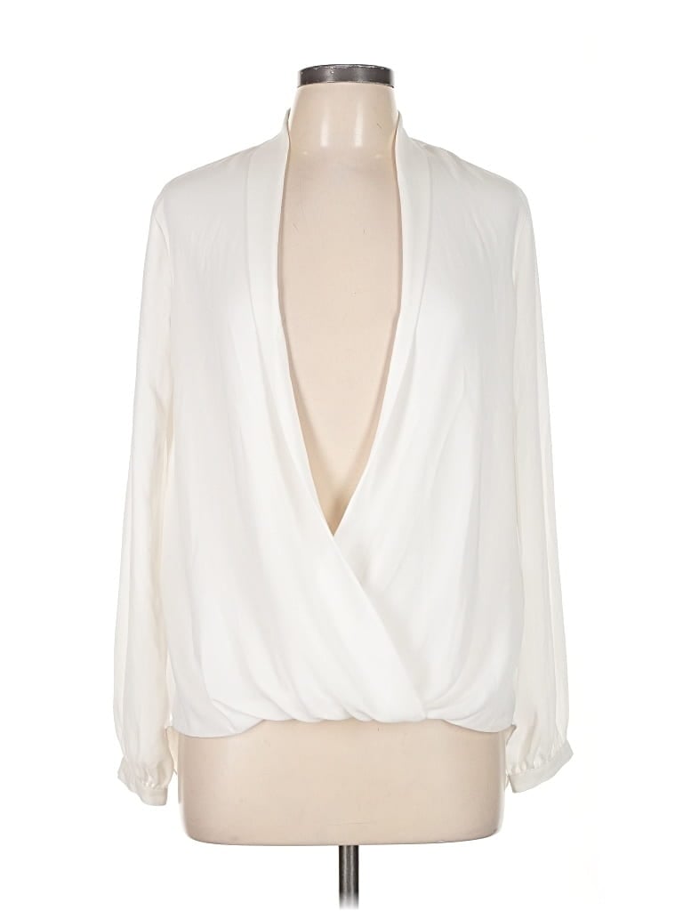 Pre-owned Max Studio Long Sleeve Blouse In White