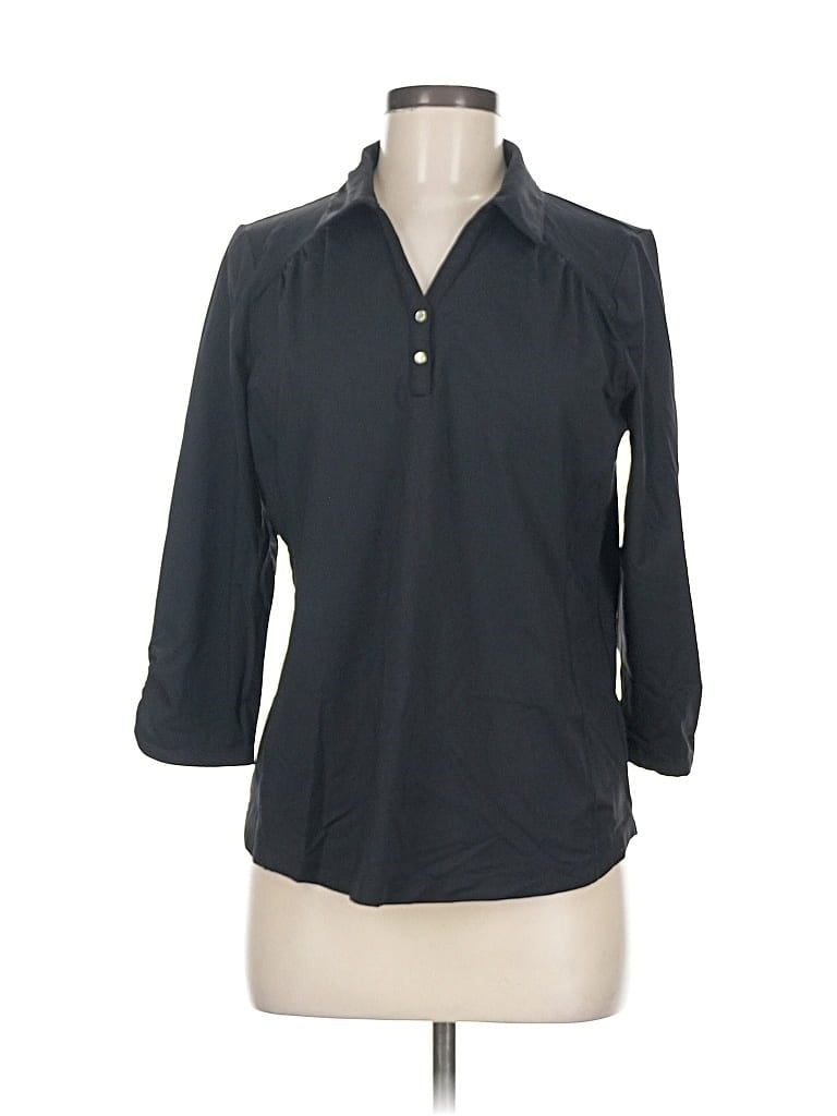 Pre-owned Zenergy By Chico's 3/4 Sleeve Button Down Shirt In Black