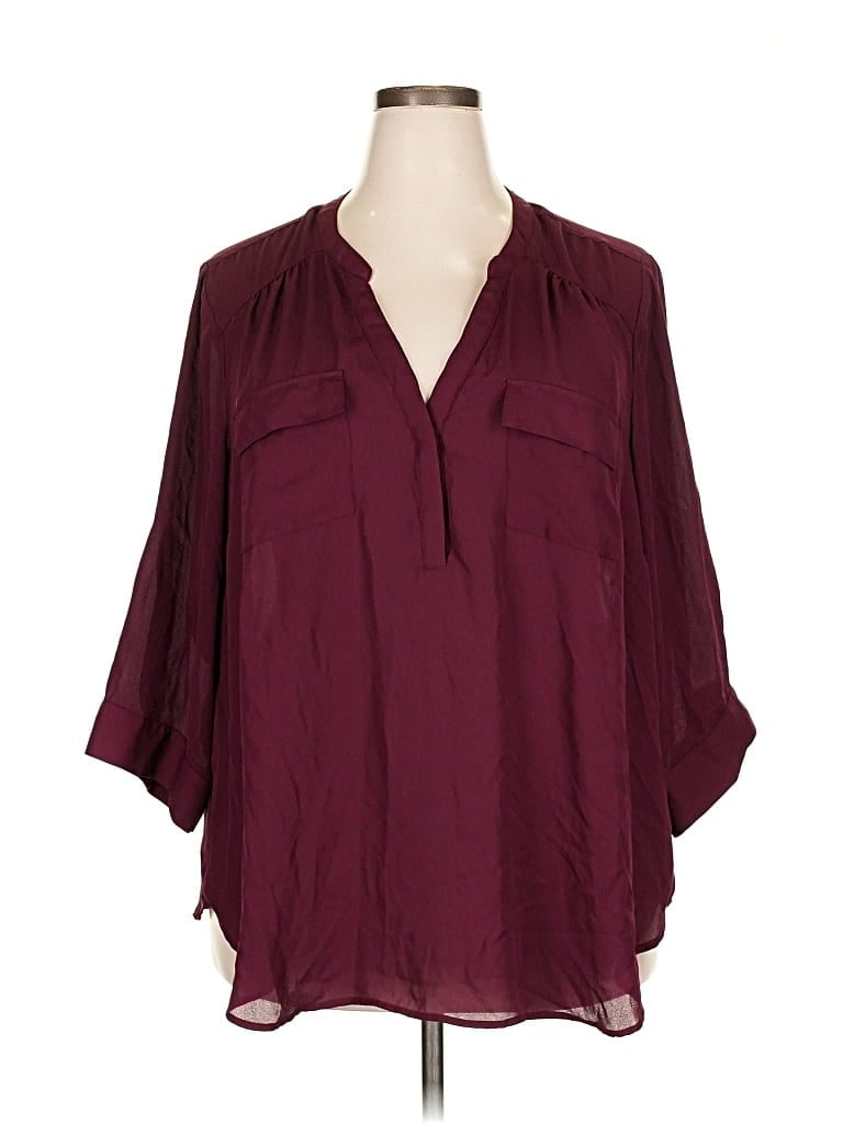 Pre-owned Torrid 3/4 Sleeve Blouse In Burgundy