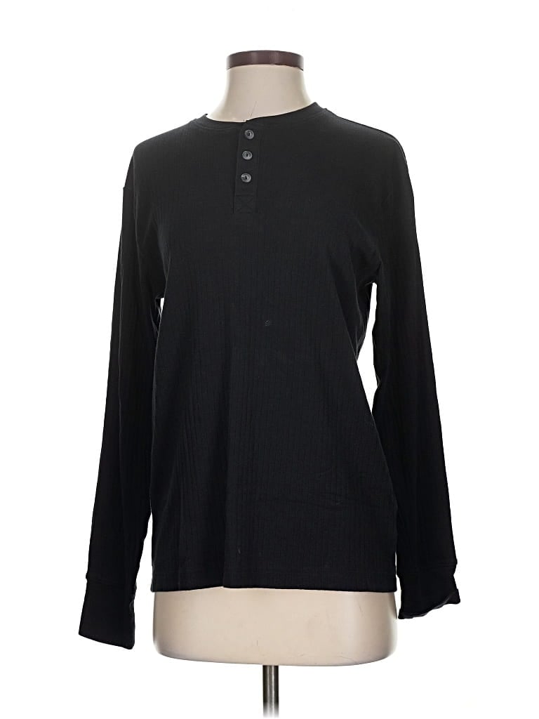 Pre-owned Lands' End Long Sleeve Henley Shirt In Black