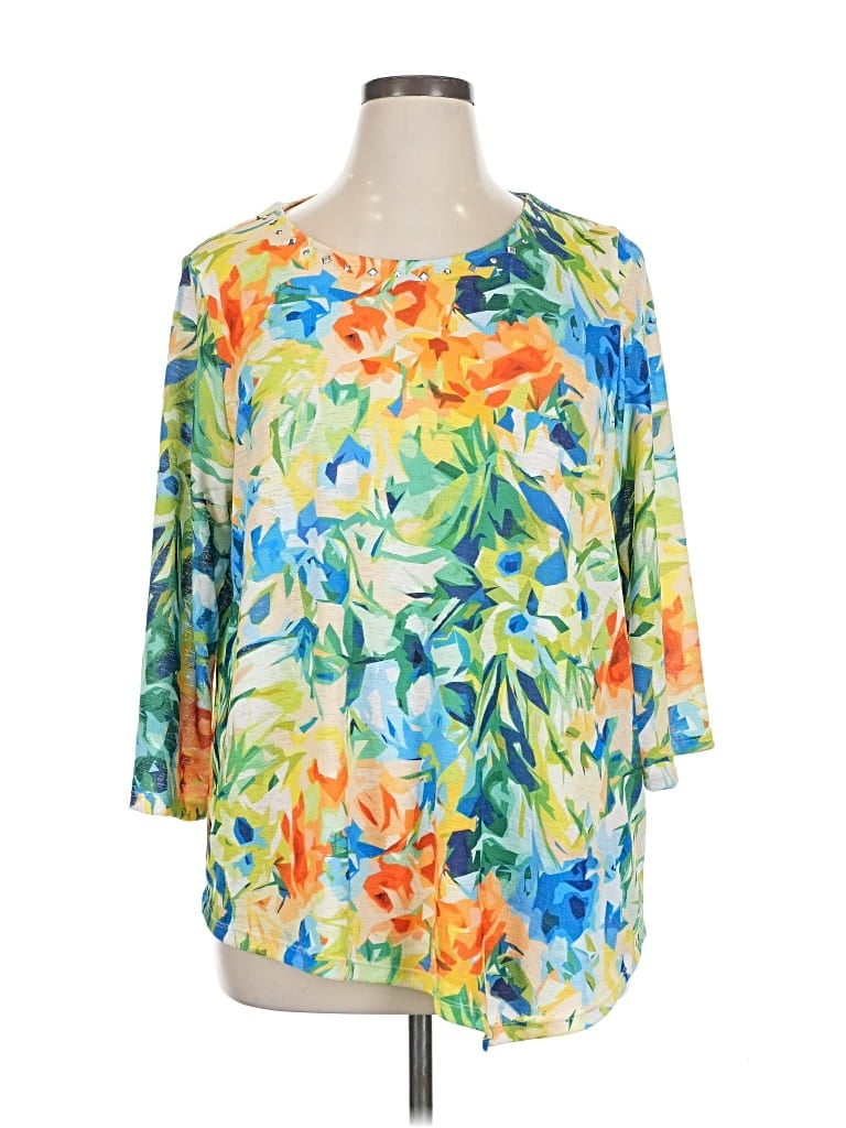 Pre-owned Alfred Dunner 3/4 Sleeve Blouse In Green