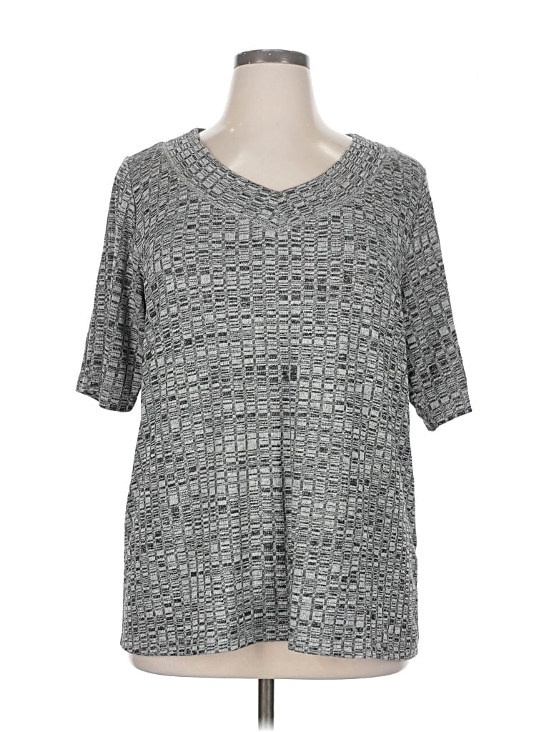 Pre-owned Cj Banks Short Sleeve Top Gray V Neck Tops