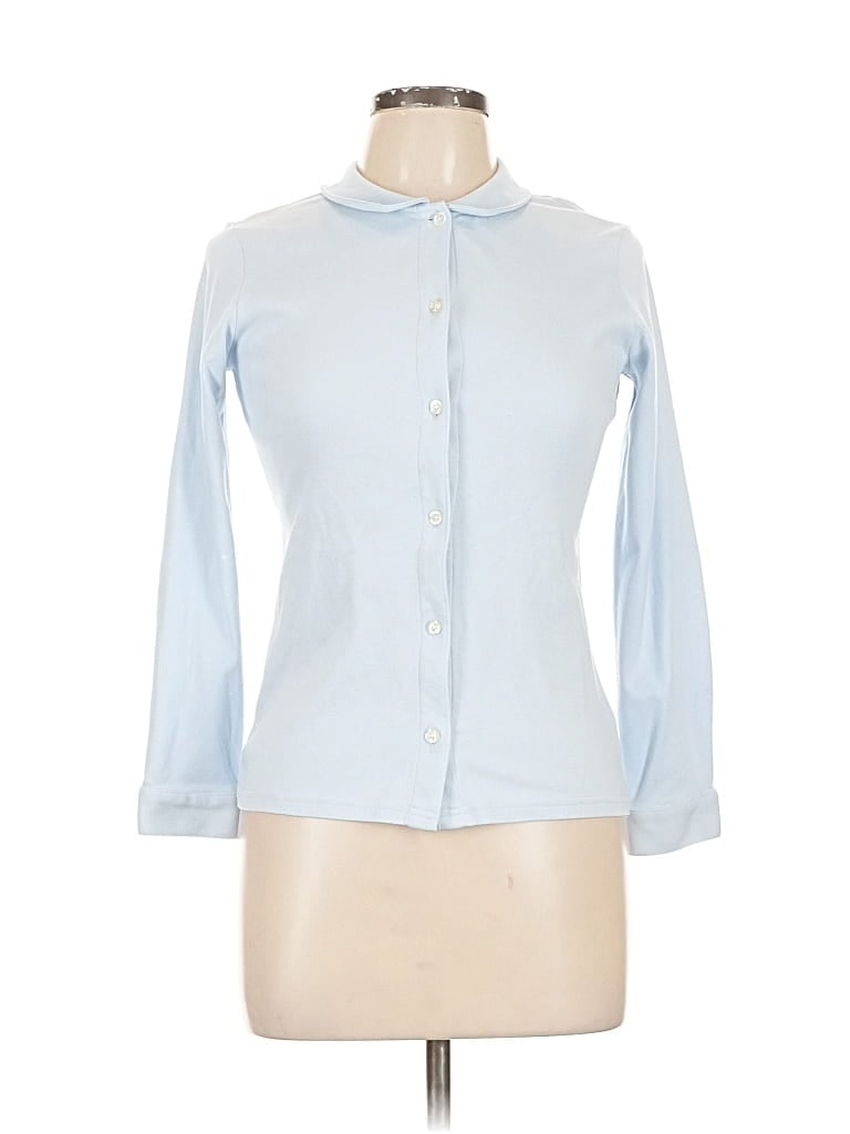 Pre-owned Lands' End 3/4 Sleeve Button Down Shirt In Blue