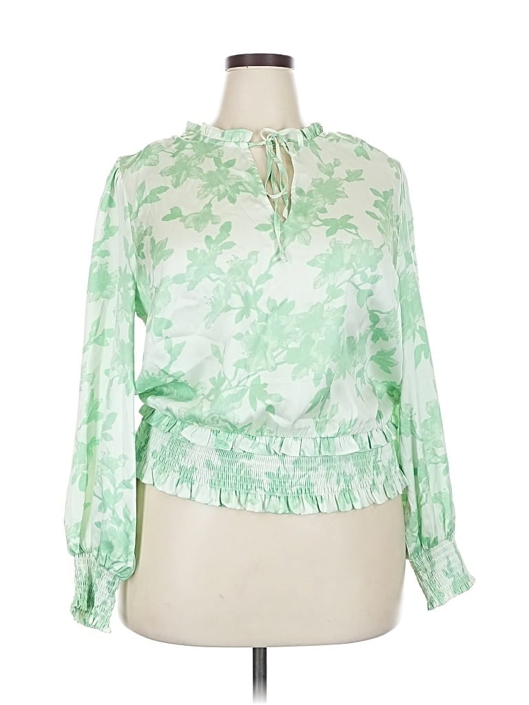 Pre-owned Inc International Concepts Long Sleeve Blouse In Green